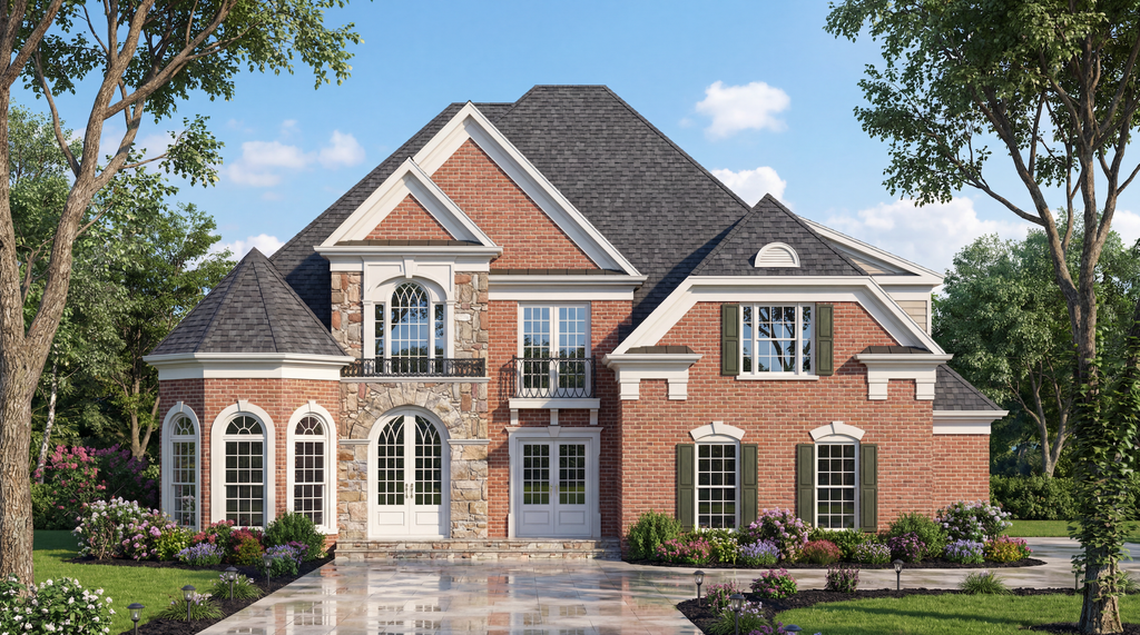 Exterior - Front Elevation 2 for European House Plan #119-223 - 5 bed, 3 bath