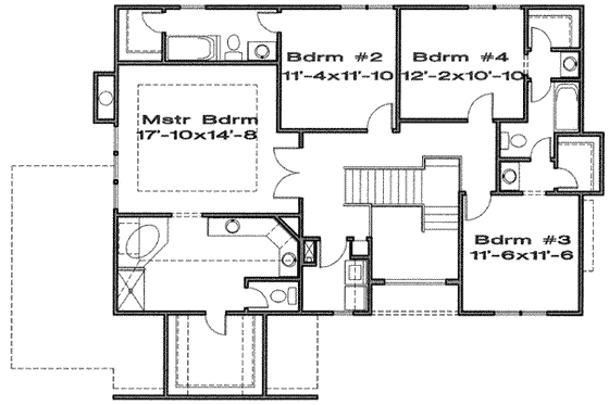 Floor Plan - Upper Floor for Traditional House Plan #6-121 - 4 bed, 3.5 bath