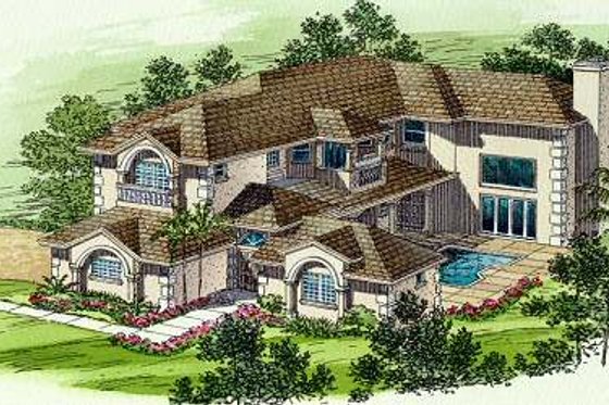 Exterior - Front Elevation for Mediterranean House Plan #420-169 - 6 bed, 5.5 bath