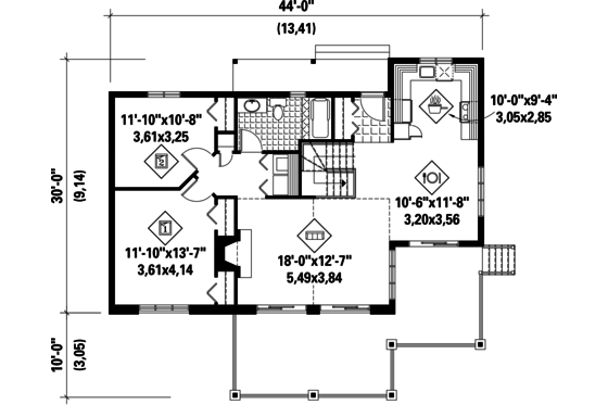 Floor Plan - Main Floor for Country House Plan #25-4358 - 2 bed, 1 bath