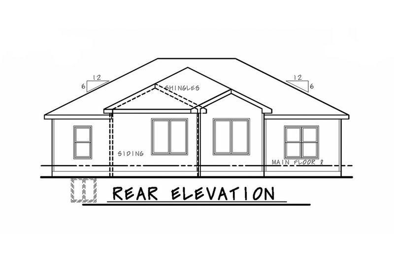 Home Plan - Exterior - Rear Elevation for Ranch House Plan #20-2321 - 3 bed, 2 bath