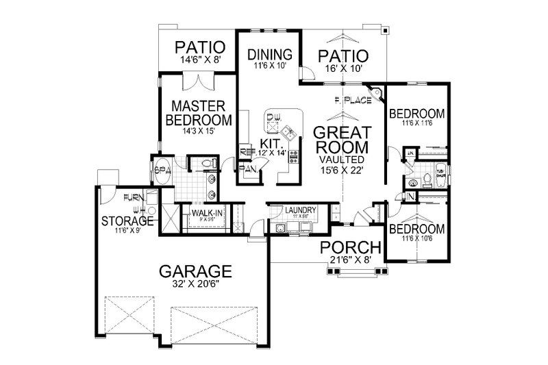 Home Plan - Floor Plan - Main Floor for Craftsman House Plan #112-303 - 3 bed, 2 bath