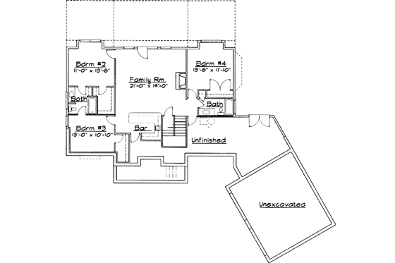Floor Plan - Lower Floor for Southern House Plan #31-123 - 4 bed, 3.5 bath