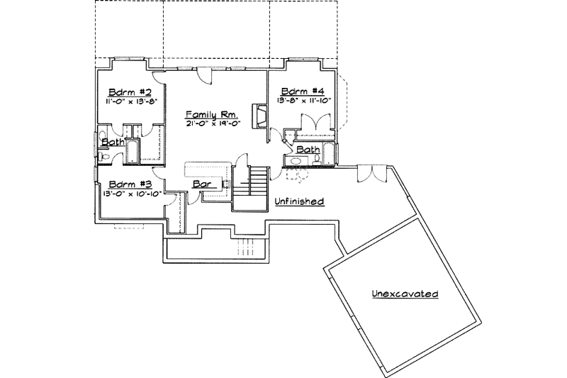 Architectural House Design - Floor Plan - Lower Floor for Southern House Plan #31-123 - 4 bed, 3.5 bath