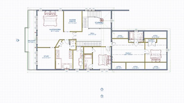 Architectural House Design - Floor Plan - Upper Floor for Beach House Plan #1109-36 - 5 bed, 4.5 bath