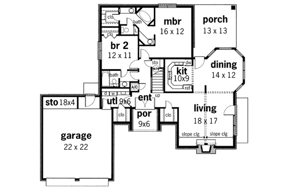 Floor Plan - Main Floor for European House Plan #45-196 - 4 bed, 3 bath