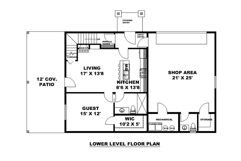 Architectural House Design - Floor Plan - Lower Floor for Barndominium House Plan #117-1018 - 4 bed, 4.5 bath