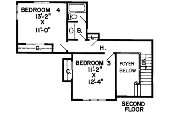Floor Plan - Upper Floor for European House Plan #312-504 - 4 bed, 3 bath
