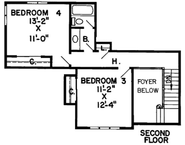 Floor Plan - Upper Floor for European House Plan #312-504 - 4 bed, 3 bath