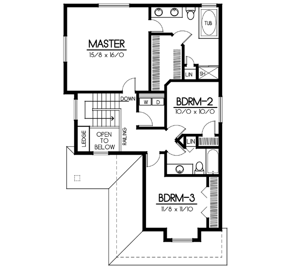 Traditional Floor Plan - Upper Floor Plan #100-413