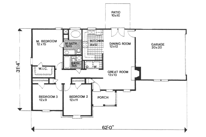 Home Plan - Floor Plan - Main Floor for Ranch House Plan #30-120 - 3 bed, 2 bath