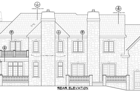 Exterior - Rear Elevation for European House Plan #20-2210 - 5 bed, 4.5 bath