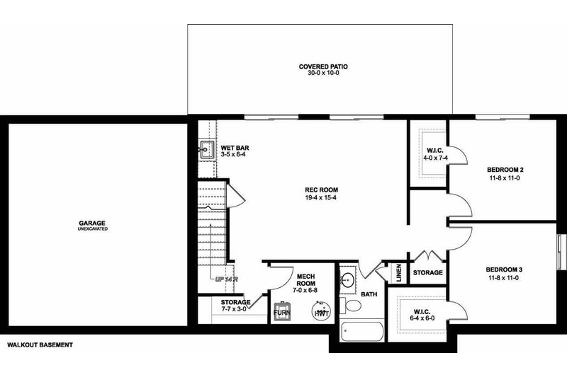 Dream House Plan - Floor Plan - Lower Floor 1 for Farmhouse House Plan #126-175 - 2 bed, 2 bath