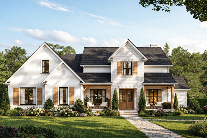 House Design - Exterior - Front Elevation 2 for Farmhouse House Plan #1117-45 - 4 bed, 3 bath