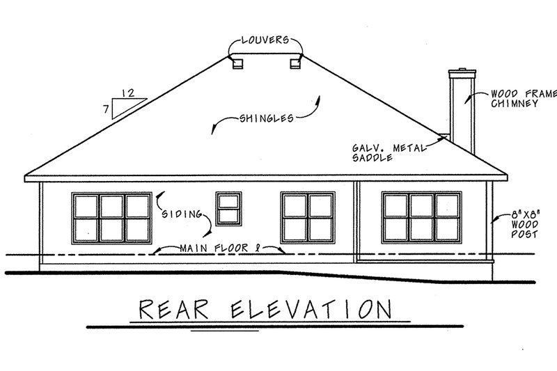 Home Plan - Exterior - Rear Elevation for Traditional House Plan #20-166 - 3 bed, 2 bath