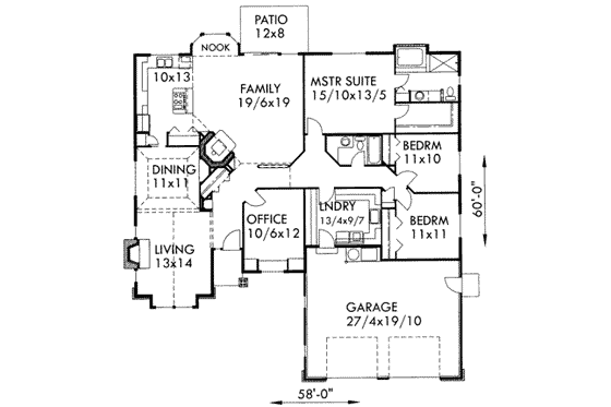 Floor Plan - Main Floor for Traditional House Plan #303-340 - 4 bed, 2 bath