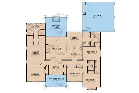 Floor Plan - Main Floor for Craftsman House Plan #923-20 - 5 bed, 3.5 bath