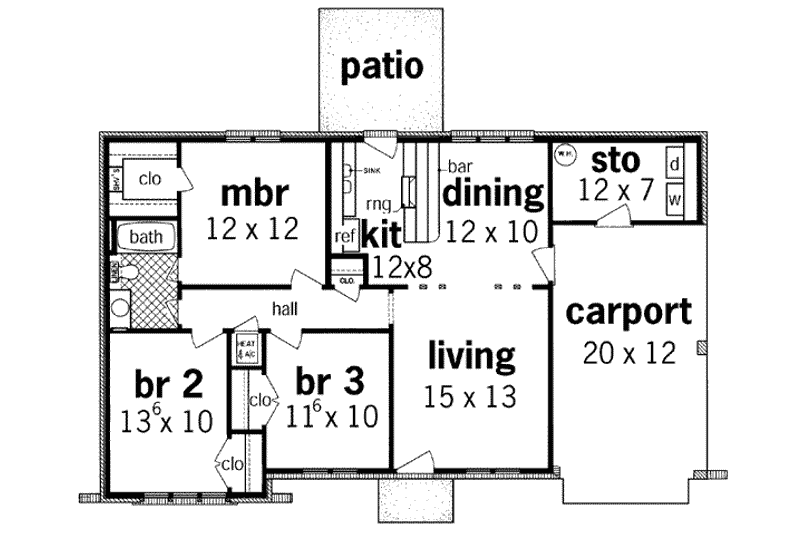 Home Plan - Floor Plan - Main Floor for European House Plan #45-182 - 3 bed, 1 bath