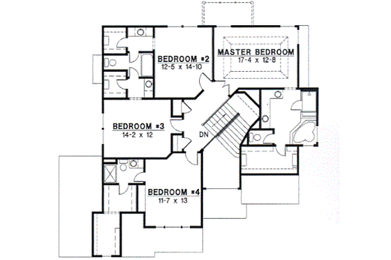 Floor Plan - Upper Floor for Traditional House Plan #67-541 - 4 bed, 3.5 bath