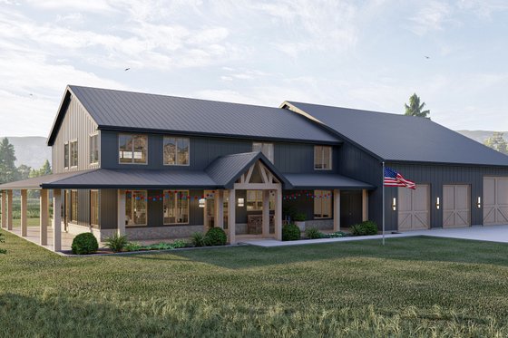 Exterior - Front Elevation 3 for Barndominium House Plan #455-243 - 4 bed, 2.5 bath