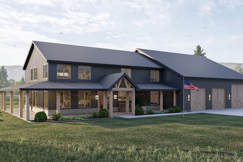 Home Plan - Exterior - Front Elevation 3 for Barndominium House Plan #455-243 - 4 bed, 2.5 bath