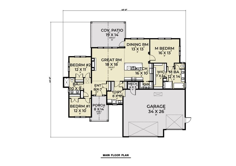 Ranch Style House Plan - 3 Beds 2 Baths 1924 Sq/Ft Plan #1070-143 ...