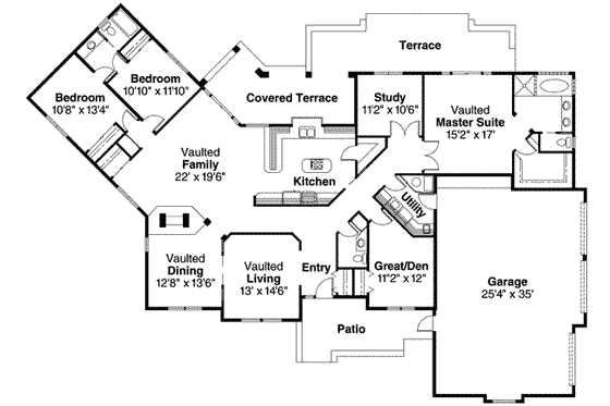 Floor Plan - Main Floor for Mediterranean House Plan #124-427 - 4 bed, 2.5 bath