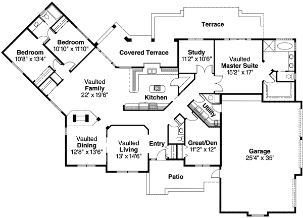 Architectural House Design - Mediterranean Floor Plan - Main Floor Plan #124-427