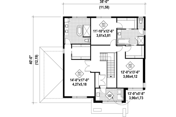 Floor Plan - Upper Floor for Contemporary House Plan #25-4481 - 3 bed, 2.5 bath