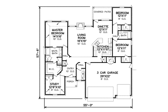 Floor Plan - Main Floor for Traditional House Plan #65-404 - 3 bed, 2 bath