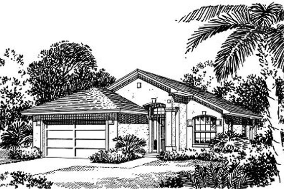 Exterior - Front Elevation for Mediterranean House Plan #417-105 - 3 bed, 2 bath