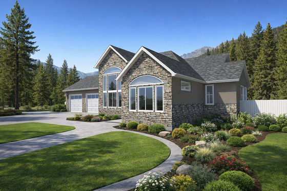 Exterior - Front Elevation 3 for European House Plan #1060-468 - 2 bed, 2 bath