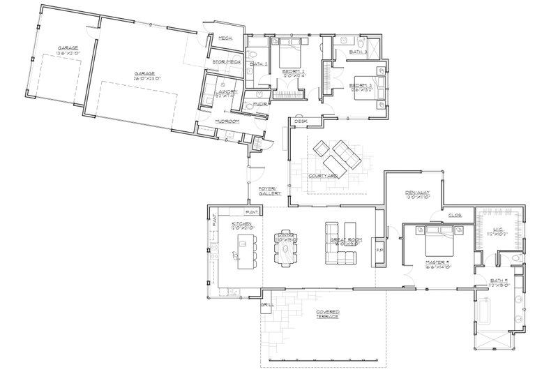House Blueprint - Floor Plan - Main Floor for Contemporary House Plan #892-44 - 3 bed, 3.5 bath