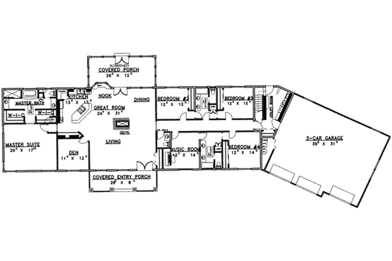 Architectural House Design - Floor Plan - Main Floor for Ranch House Plan #117-433 - 4 bed, 2.5 bath