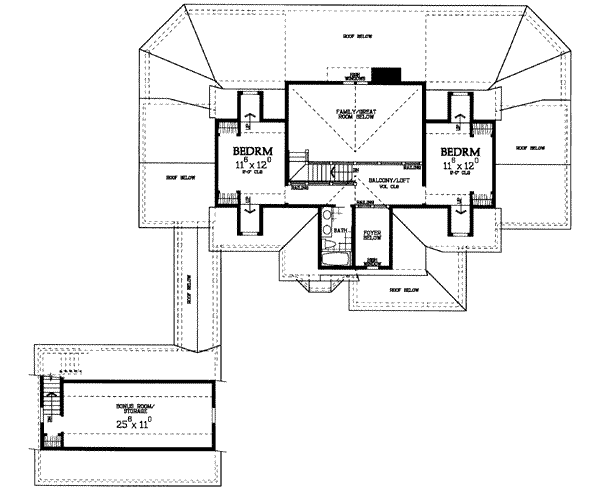 House Blueprint - Traditional Floor Plan - Upper Floor Plan #72-154