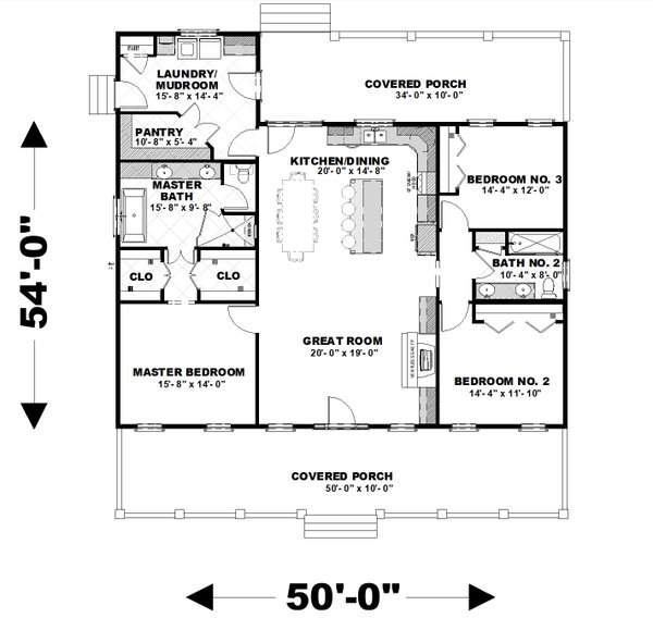 Southern Floor Plan - Main Floor Plan #44-255