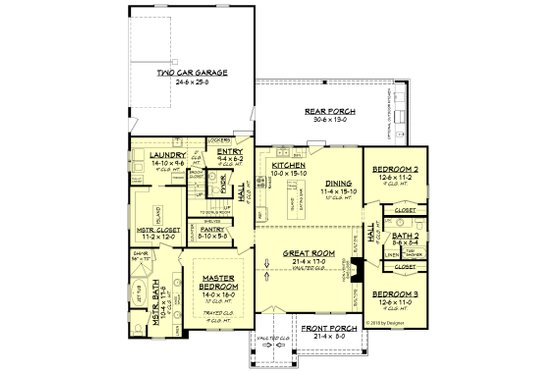 Floor Plan - Main Floor for Farmhouse House Plan #430-187 - 3 bed, 2.5 bath