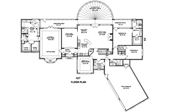 Floor Plan - Main Floor for Southern House Plan #81-1352 - 3 bed, 3 bath