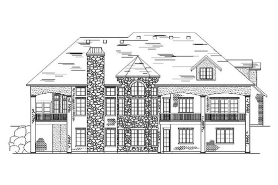 Exterior - Rear Elevation for European House Plan #5-212 - 4 bed, 2.5 bath