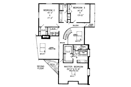 Floor Plan - Upper Floor for Tudor House Plan #312-174 - 3 bed, 2.5 bath