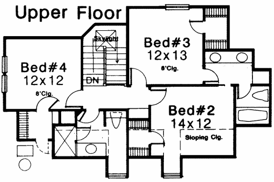 Floor Plan - Upper Floor for European House Plan #310-143 - 4 bed, 3.5 bath