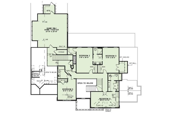 Floor Plan - Upper Floor for European House Plan #17-222 - 5 bed, 4.5 bath