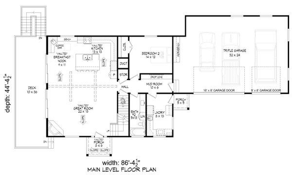 Southern Floor Plan - Main Floor Plan #932-1168