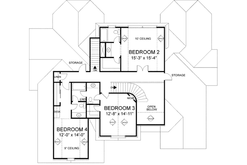 Home Plan - Floor Plan - Upper Floor for Southern House Plan #56-218 - 4 bed, 3.5 bath