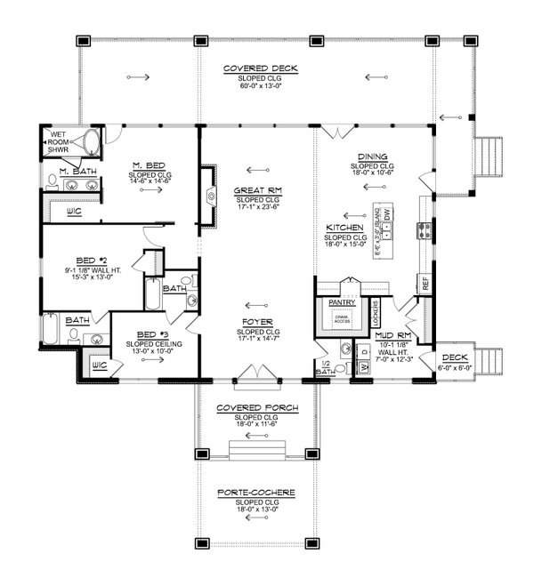 House Blueprint - Floor Plan - Main Floor for Modern House Plan #1064-500 - 3 bed, 3.5 bath