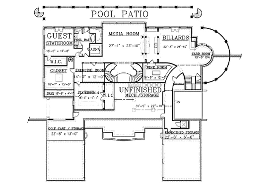 Floor Plan - Lower Floor for European House Plan #119-178 - 5 bed, 7.5 bath