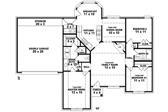 Floor Plan - Main Floor 1 for Southern House Plan #81-223 - 3 bed, 2 bath