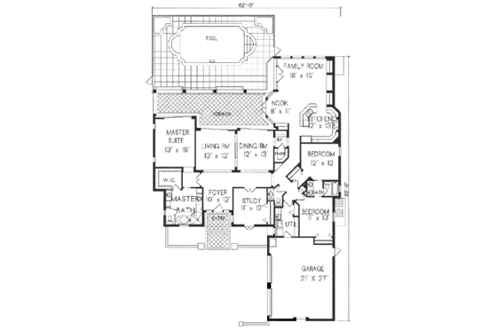 Floor Plan - Main Floor for Mediterranean House Plan #76-103 - 3 bed, 2.5 bath