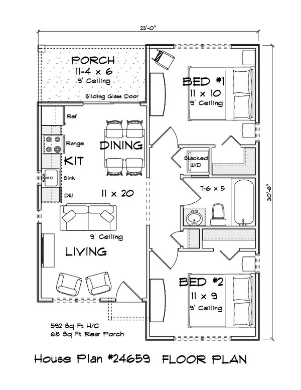 Home Plan - Floor Plan - Main Floor for Modern House Plan #513-2452 - 2 bed, 1 bath