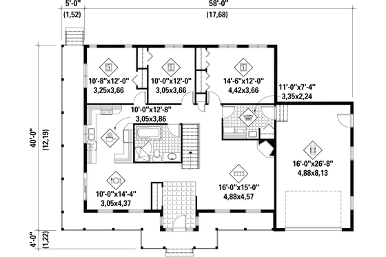Floor Plan - Main Floor for Country House Plan #25-4443 - 3 bed, 1 bath